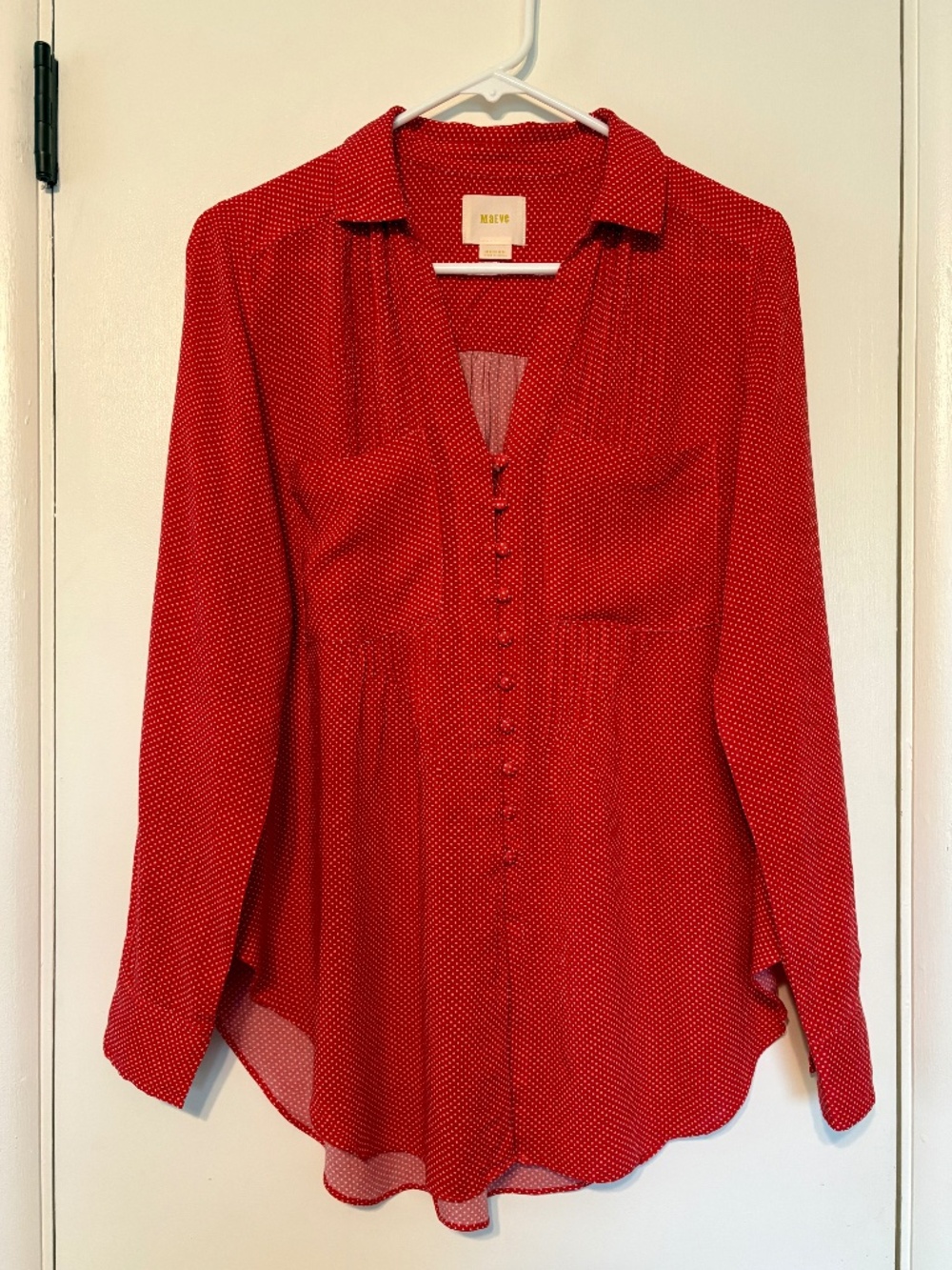 Anthropologie MAEVE Womens Red Polka Dot Matilda Button-Front Shirt Top Blouse M